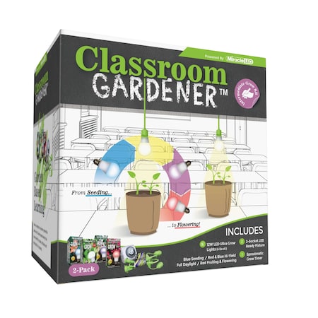 Miracle Led Classroom Gardener 2-Socket Corded Intermediate LED Grow Kit w/ Timer Controls, 2PK 607981